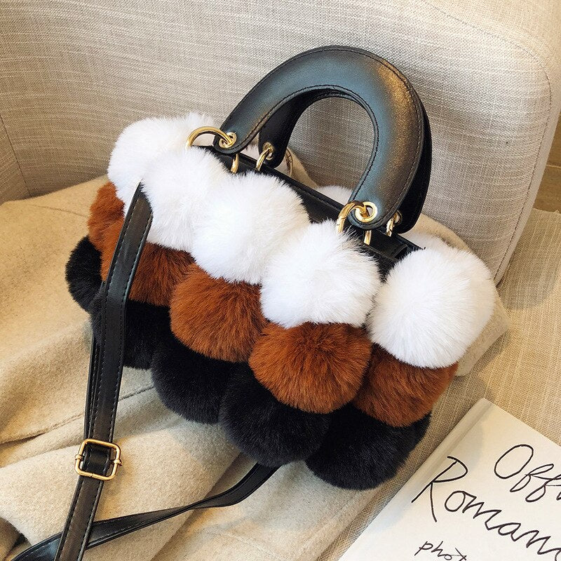 Marie ~ Fluffy Furry European Handbag - BIANCA     BOUTIQUE