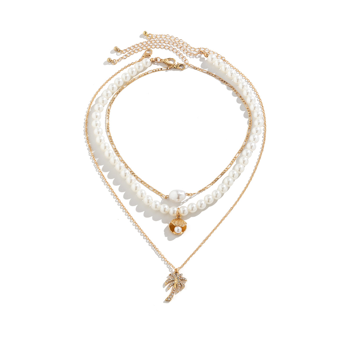 ladies Pearl Necklaces Set gold tree and shell