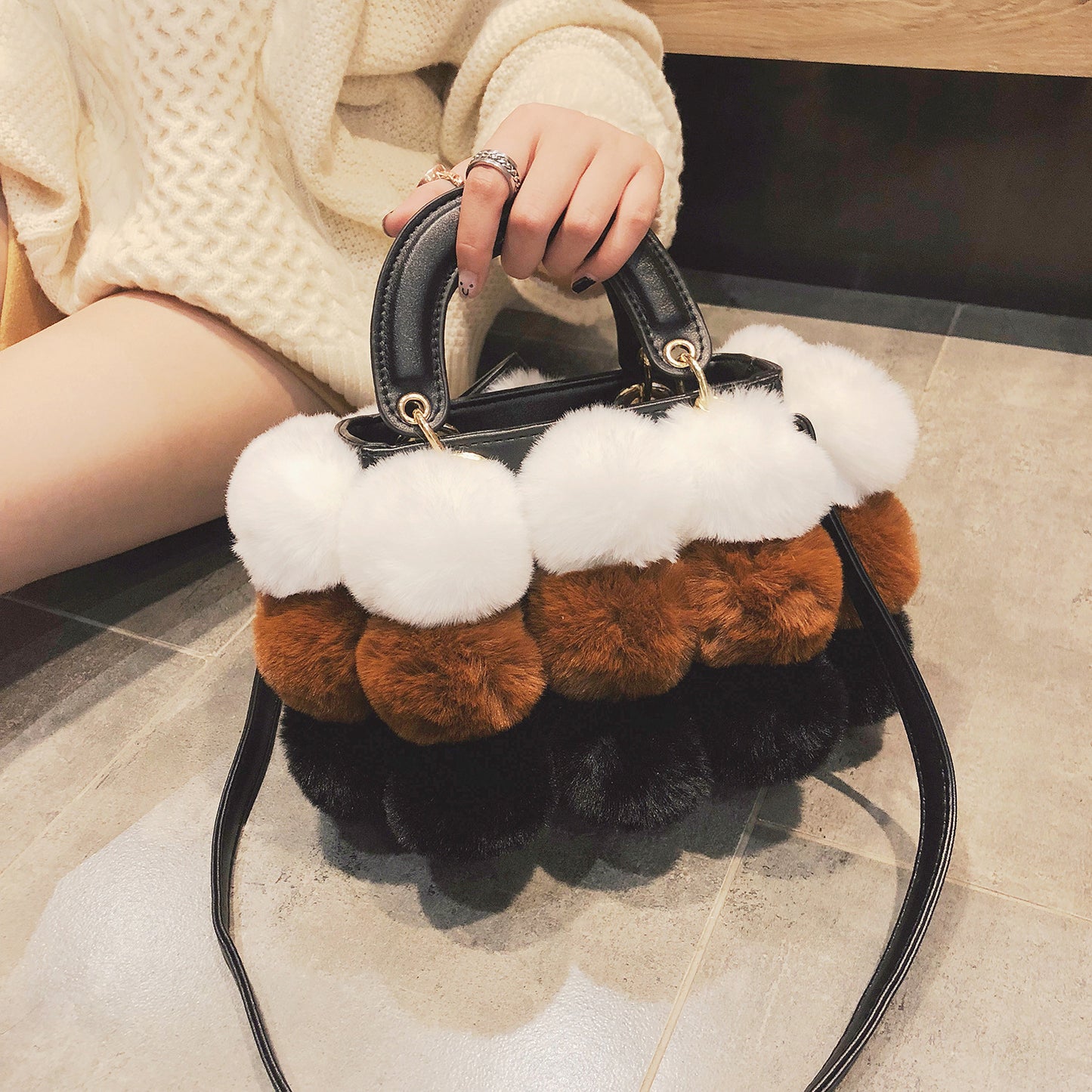 Marie ~ Fluffy Furry European Handbag - BIANCA     BOUTIQUE