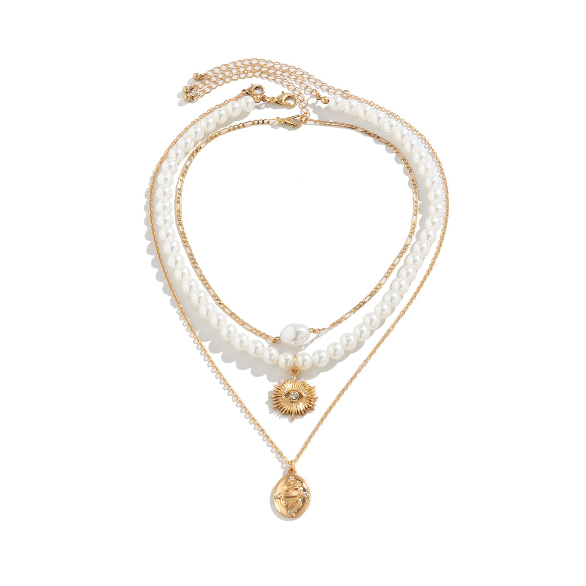 woman Pearls Necklaces Set golden sun