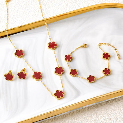 five-leaf flower gold jewelry set