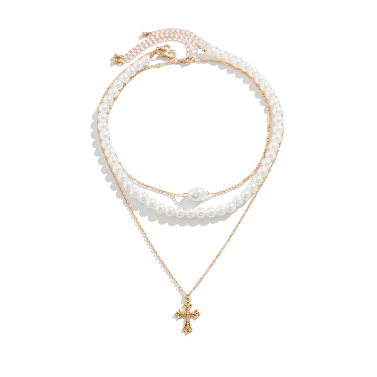 ladies Pearl Necklaces Set gold cross chain