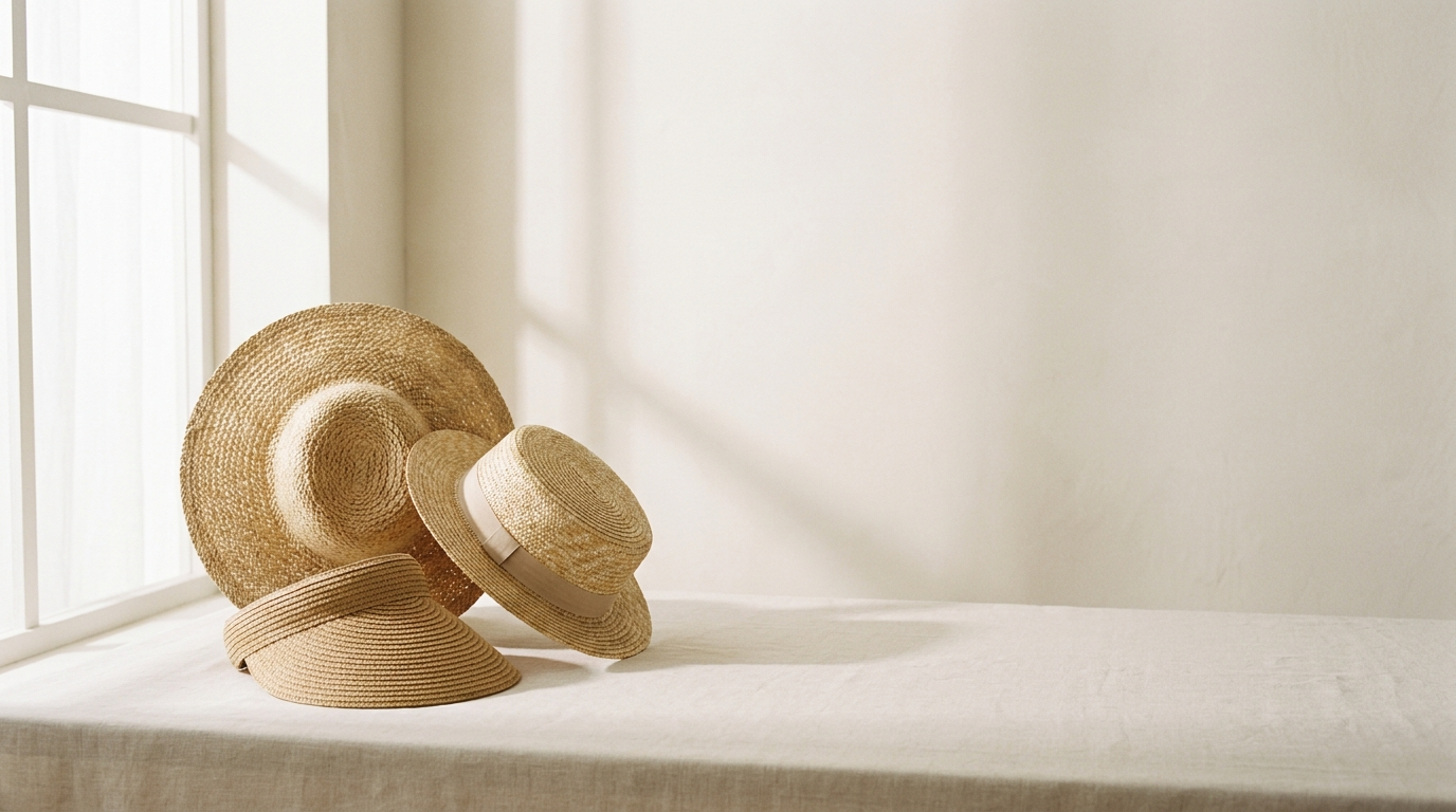 Bianca Boutique sun hats on linen in natural light