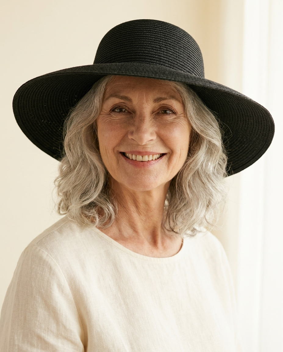 Alassio Wide-Brim Sun Hat worn by a model