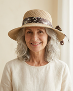 Verona Wide-Brim Sun Hat worn by a model