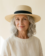 Cannes Flat-Top Straw Hat worn by a model
