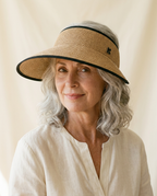 Sorrento Straw Sun Visor worn by a model