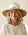 Elba Packable Straw Hat worn by a model
